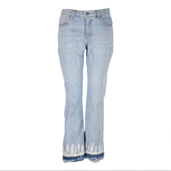 🌺 DKNY Light Wash Cropped Raw Hem Tie Dip Dye Mid Rise Jeans Size 26 - Picture 2 of 11